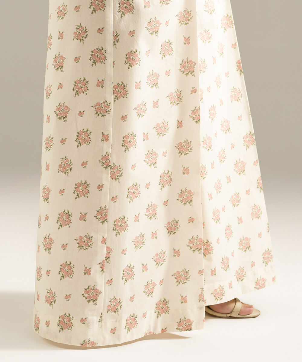 Women's RTW Cambric Printed Off White Flared Pants