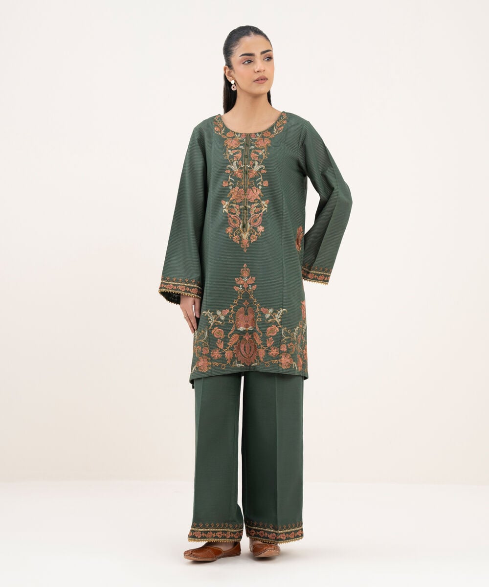Women's RTW Zari Cotton Embroidered Straight Black Shirt