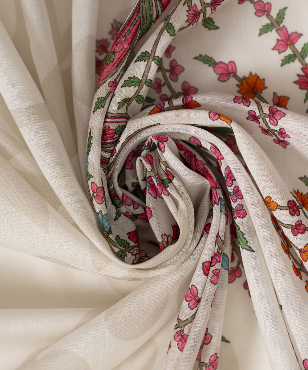 Women's RTW Fine Voil Printed Off White Dupatta