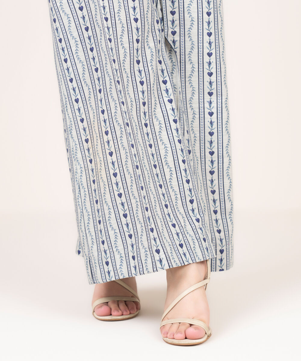 Women's RTW Khaddar Printed Grey Flared Pants