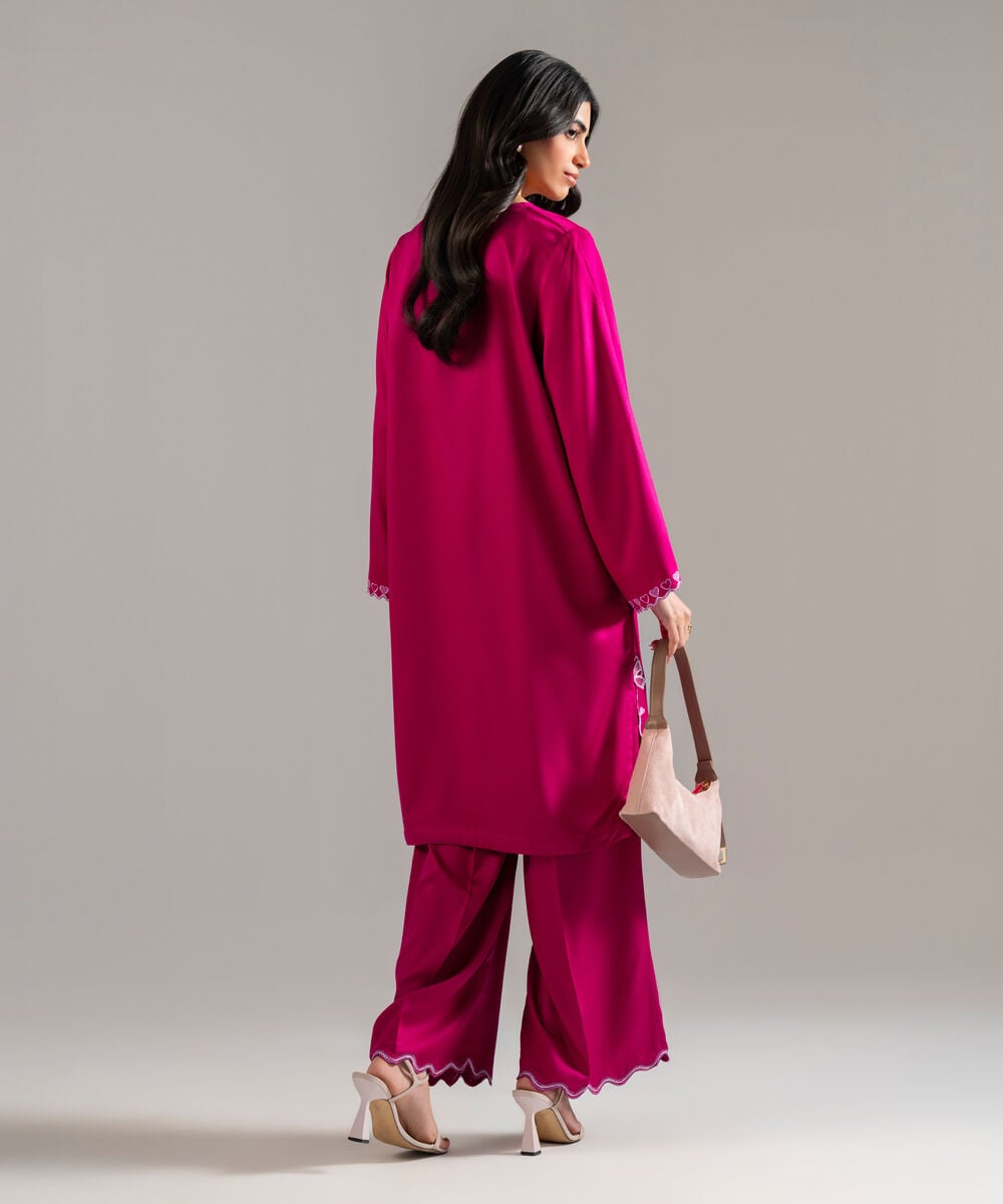 Women's RTW Bedford Solid Embroidered Pink Straight Shirt