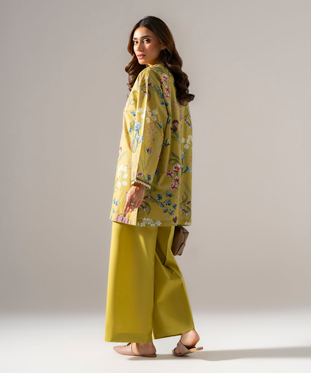 Women's RTW  Regular Khaddar Printed Muted Yellow Shirt and Trousers