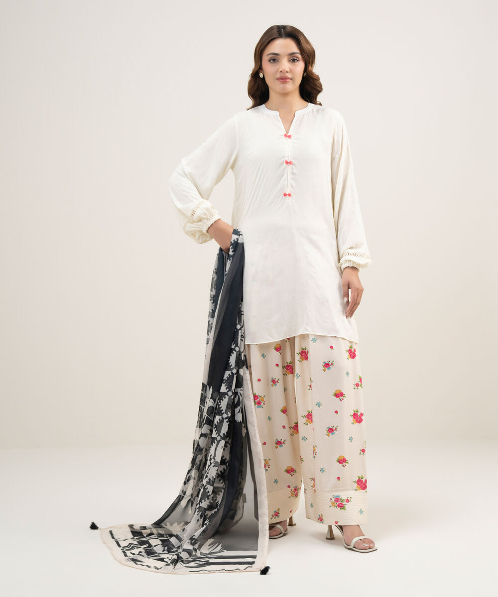 Blended Tissue Printed Cream White Dupatta