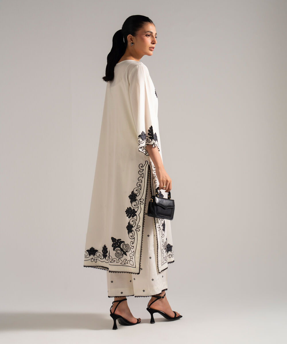 Women's RTW Dobby Embroidered White 2 Piece Suit