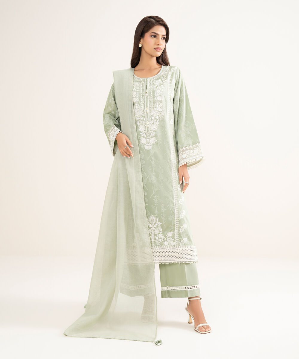 Blended Dobby Karandi Solid Green Dupatta