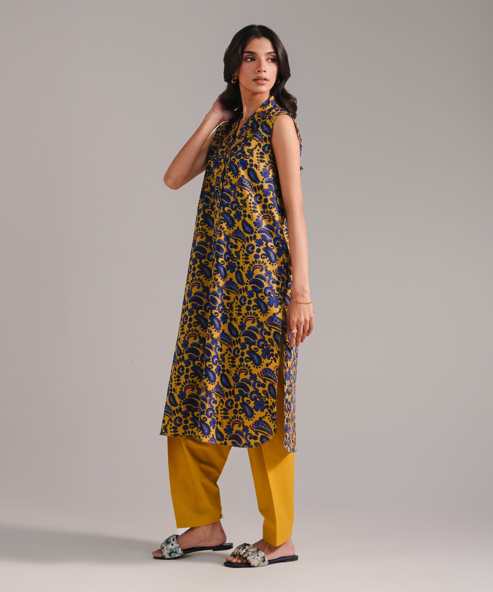 Women's RTW Cambric Printed Mustard 2 Piece Suit