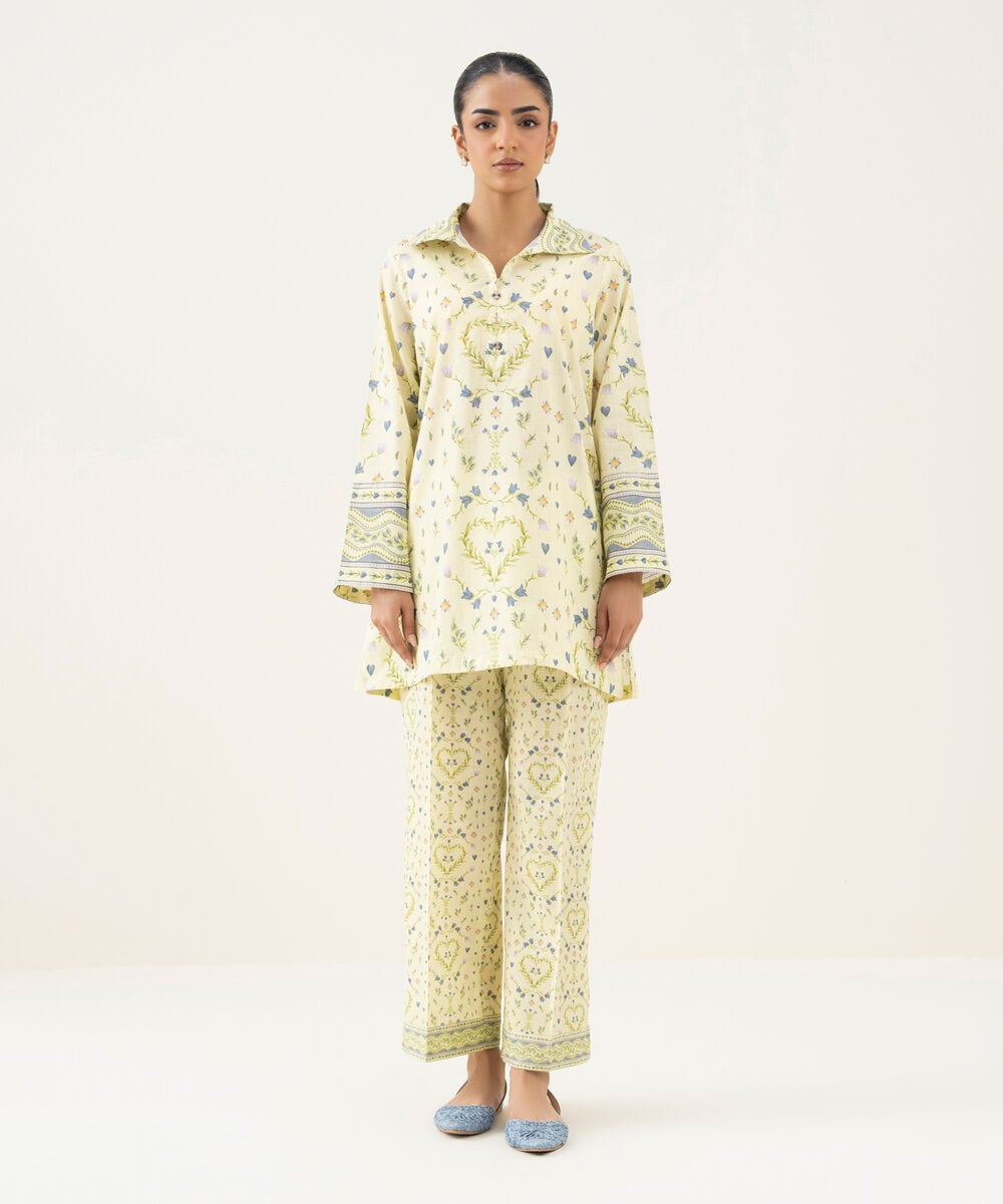 Women's RTW Crosshatch Printed Pale Yellow Straight Shirt