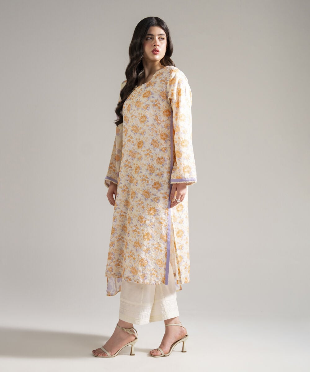 Women's RTW Dobby Embroidered Cream White 3 Piece Suit