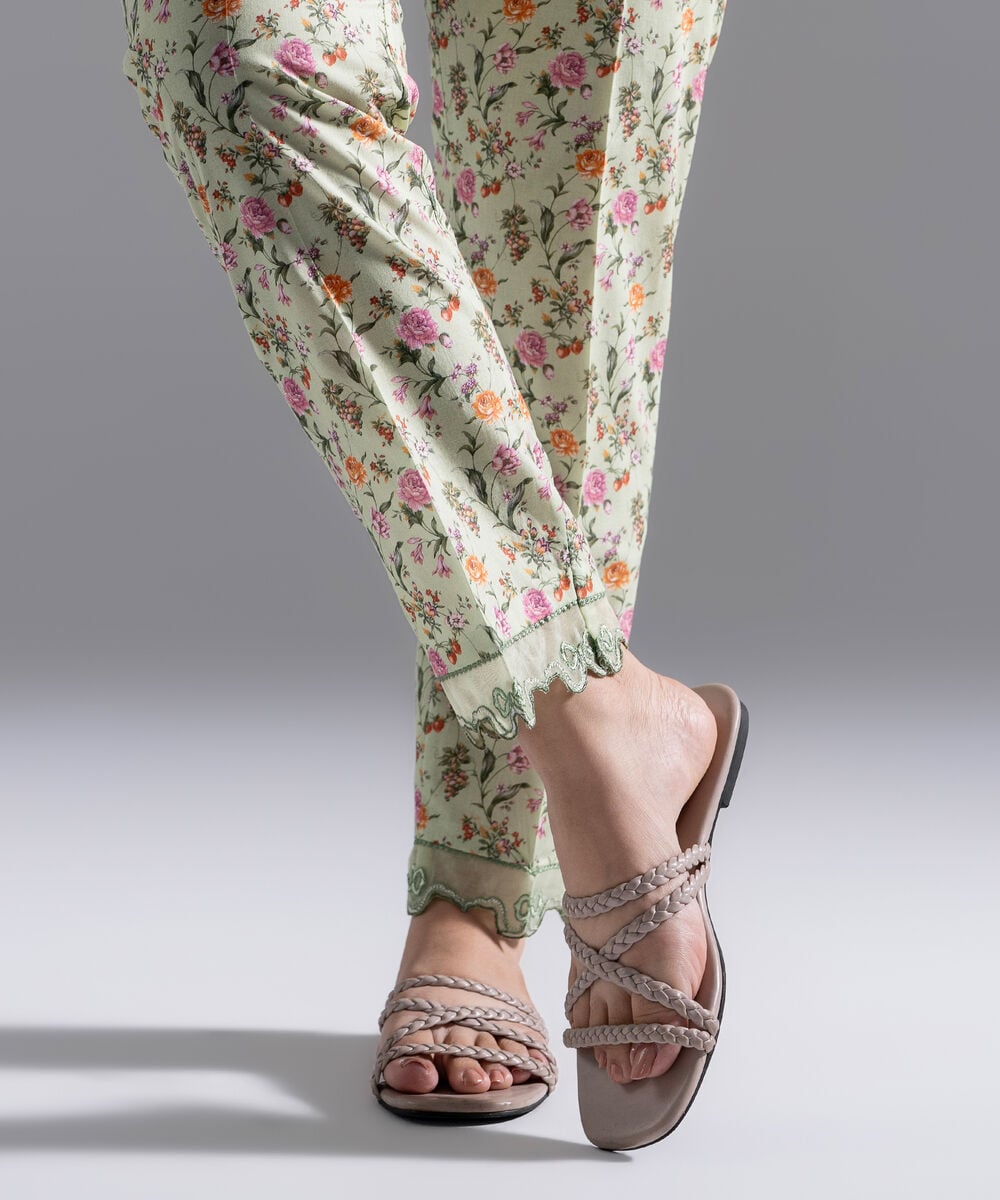 Women's RTW Cambric Embroidered Green Straight Pants