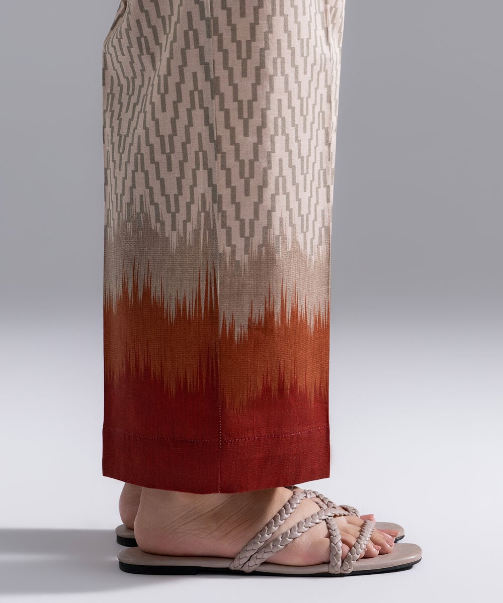 Women's RTW Cambric Printed Beige Straight Pants