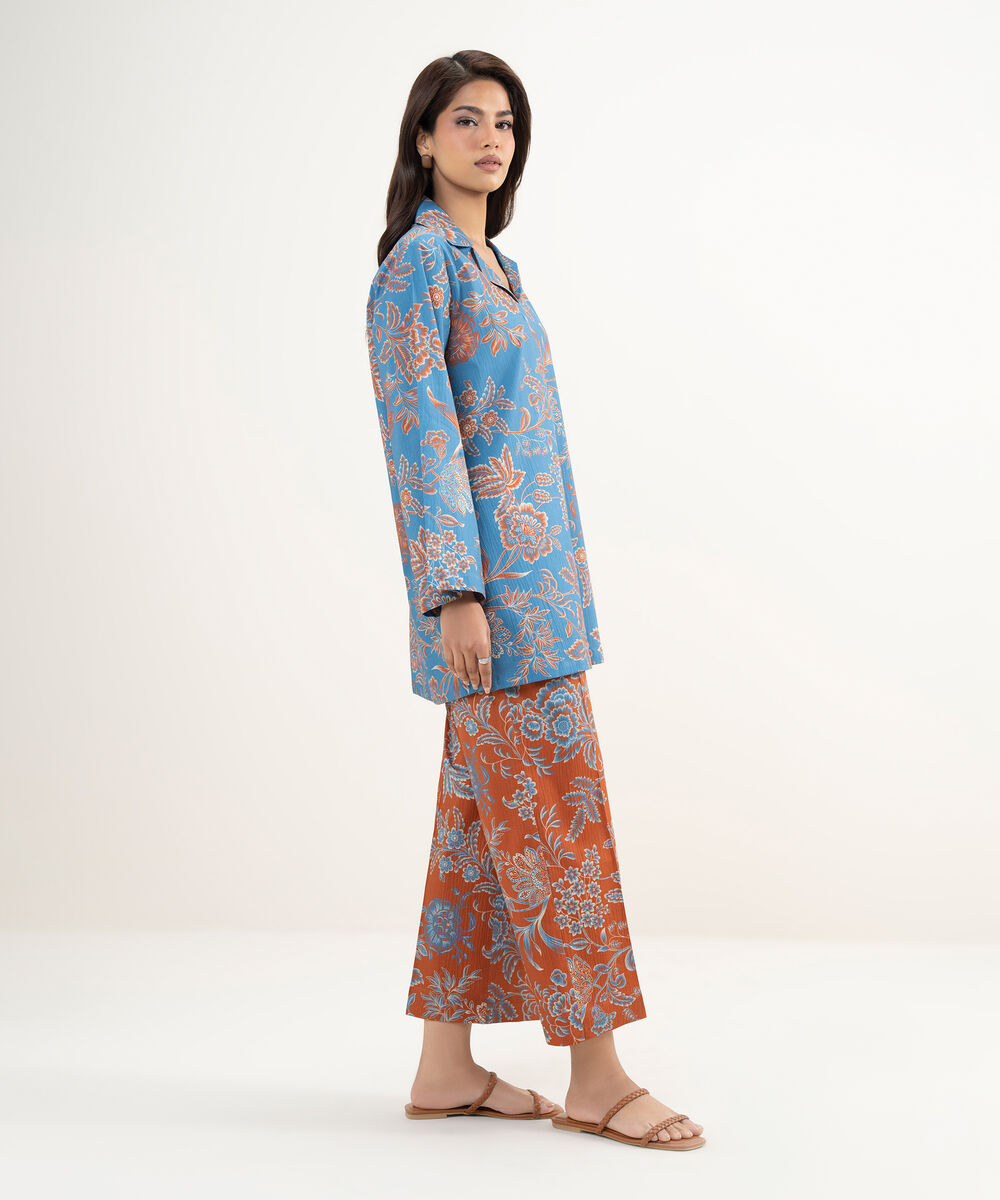 Women's RTW Seersucker Printed Rust Straight Pants