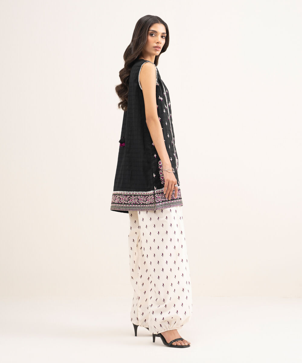 Women's RTW Cambric Embroidered Black Straight Shirt