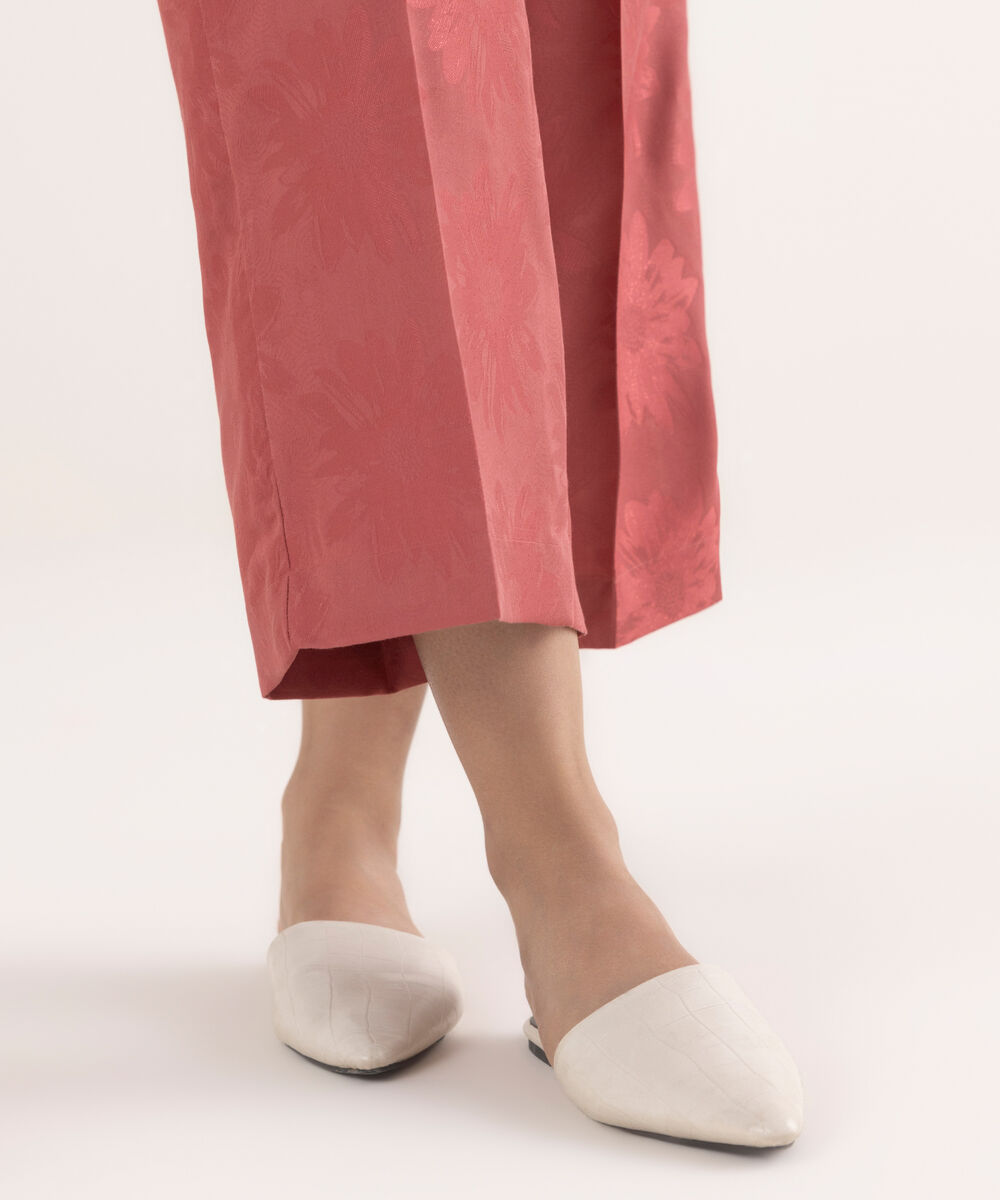 Women's RTW Self Jacquard Leno Solid Peach Culottes