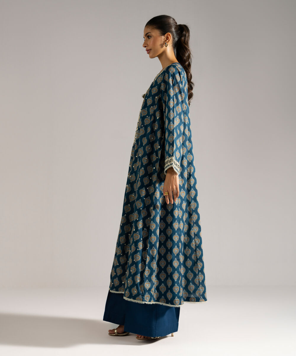 Women's RTW Lawn Embroidered Dark Blue 3 Piece Suit
