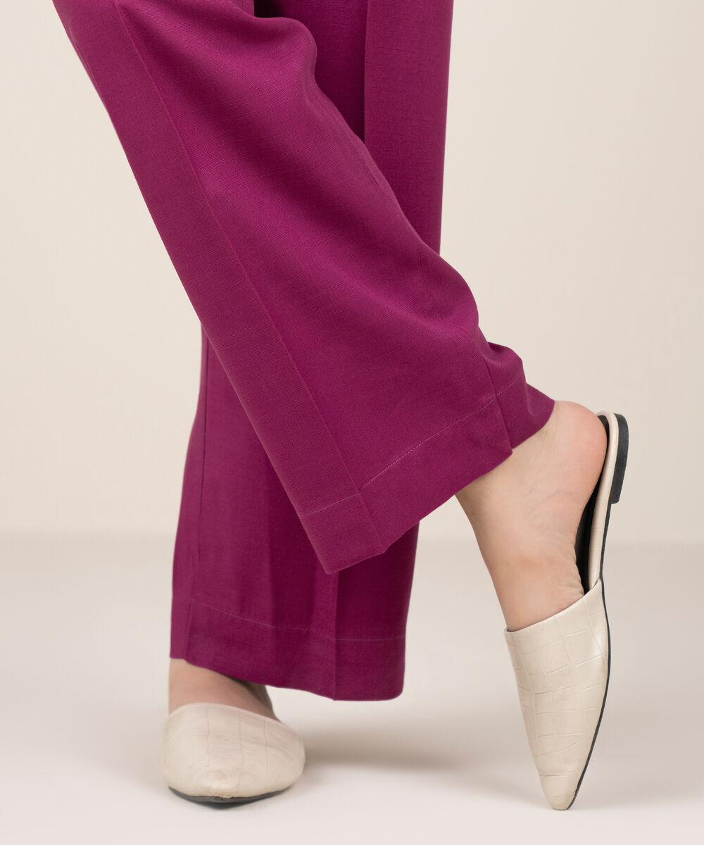 Women's RTW Herringbone Solid Pink Straight Pants