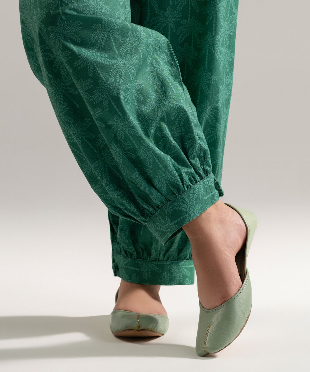 Women's RTW Dobby Printed Green Balloon Pants