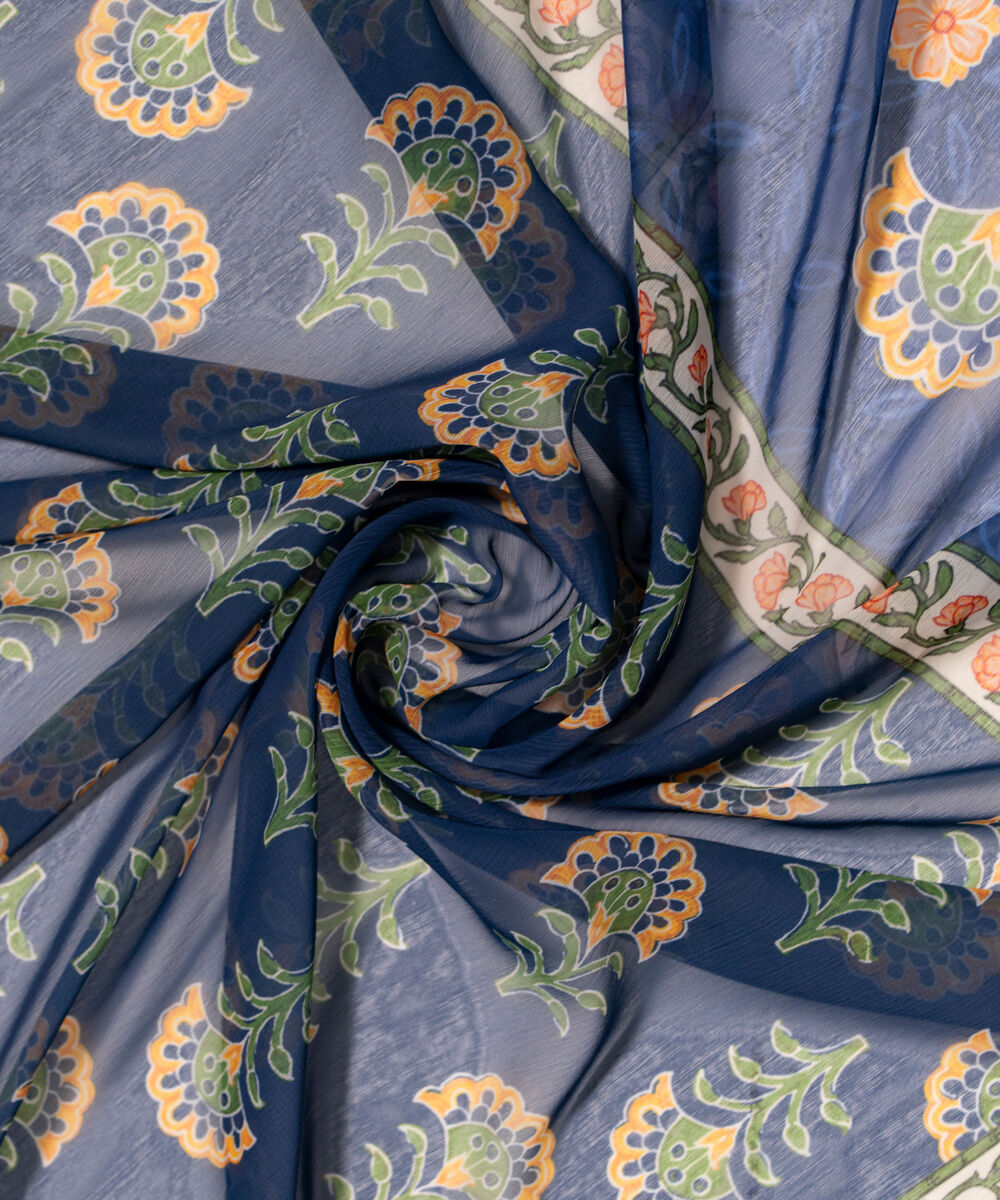 Chiffon Printed Dark Blue Dupatta