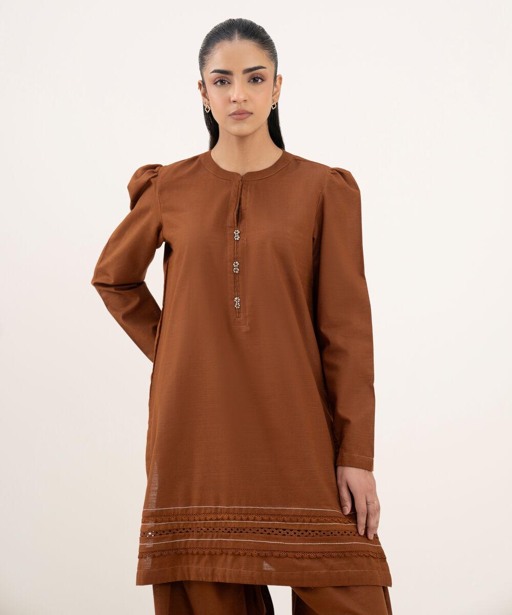 Women's RTW Khaddar Solid A-Line Blue Shirt