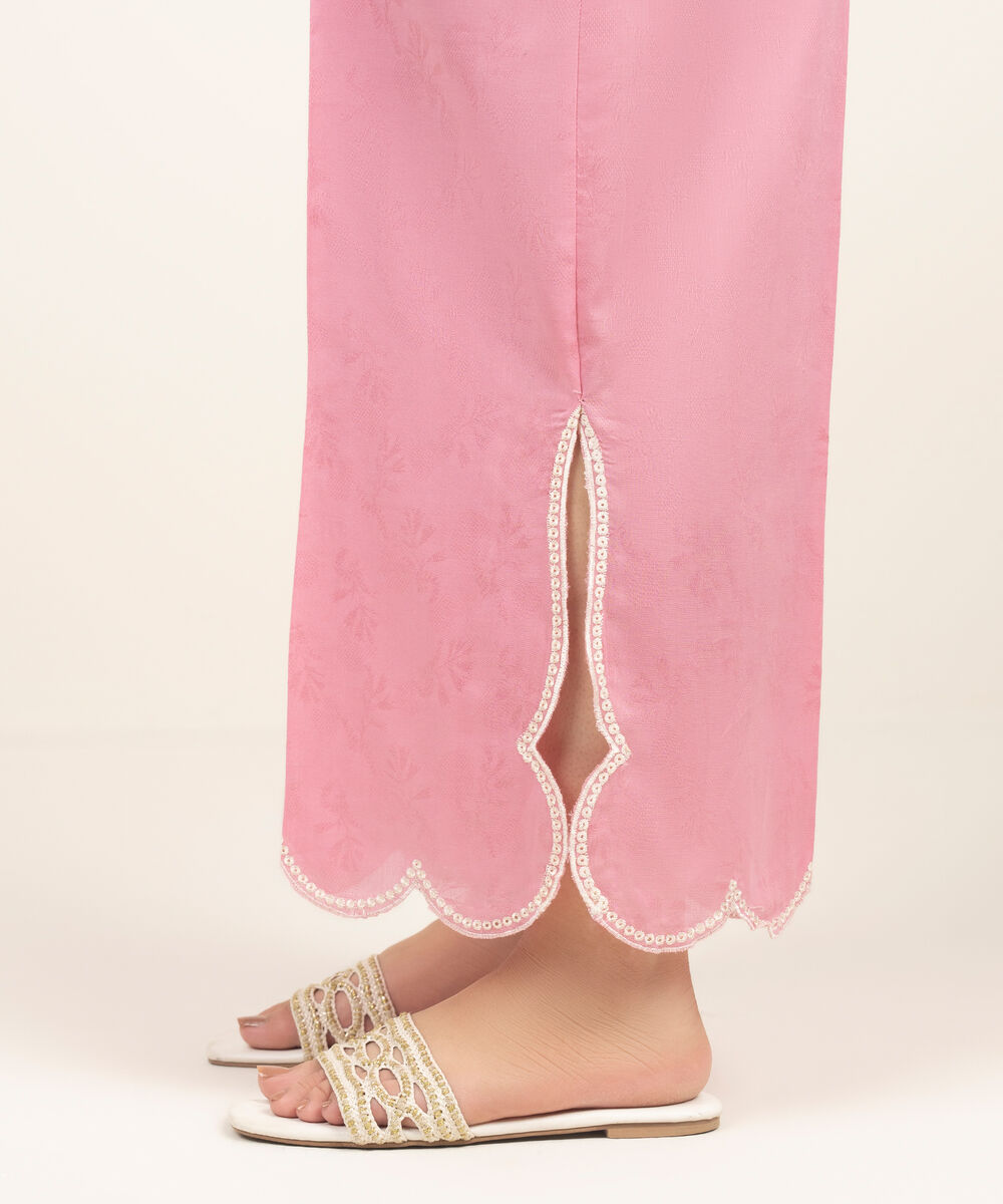 Women's RTW Self Jacquard Embroidered Pink Culottes