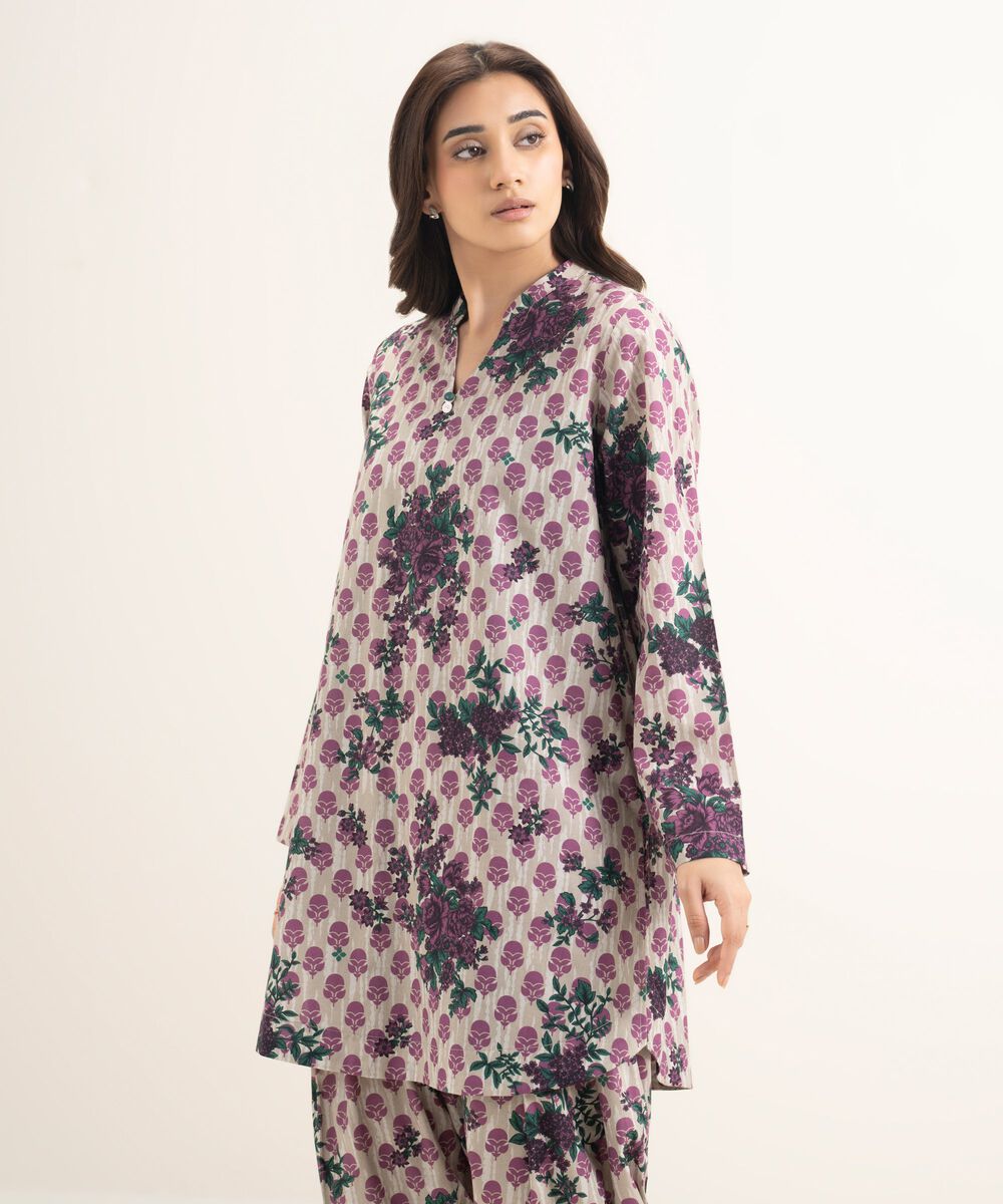 Women's RTW Cambric Printed Beige Straight Shirt