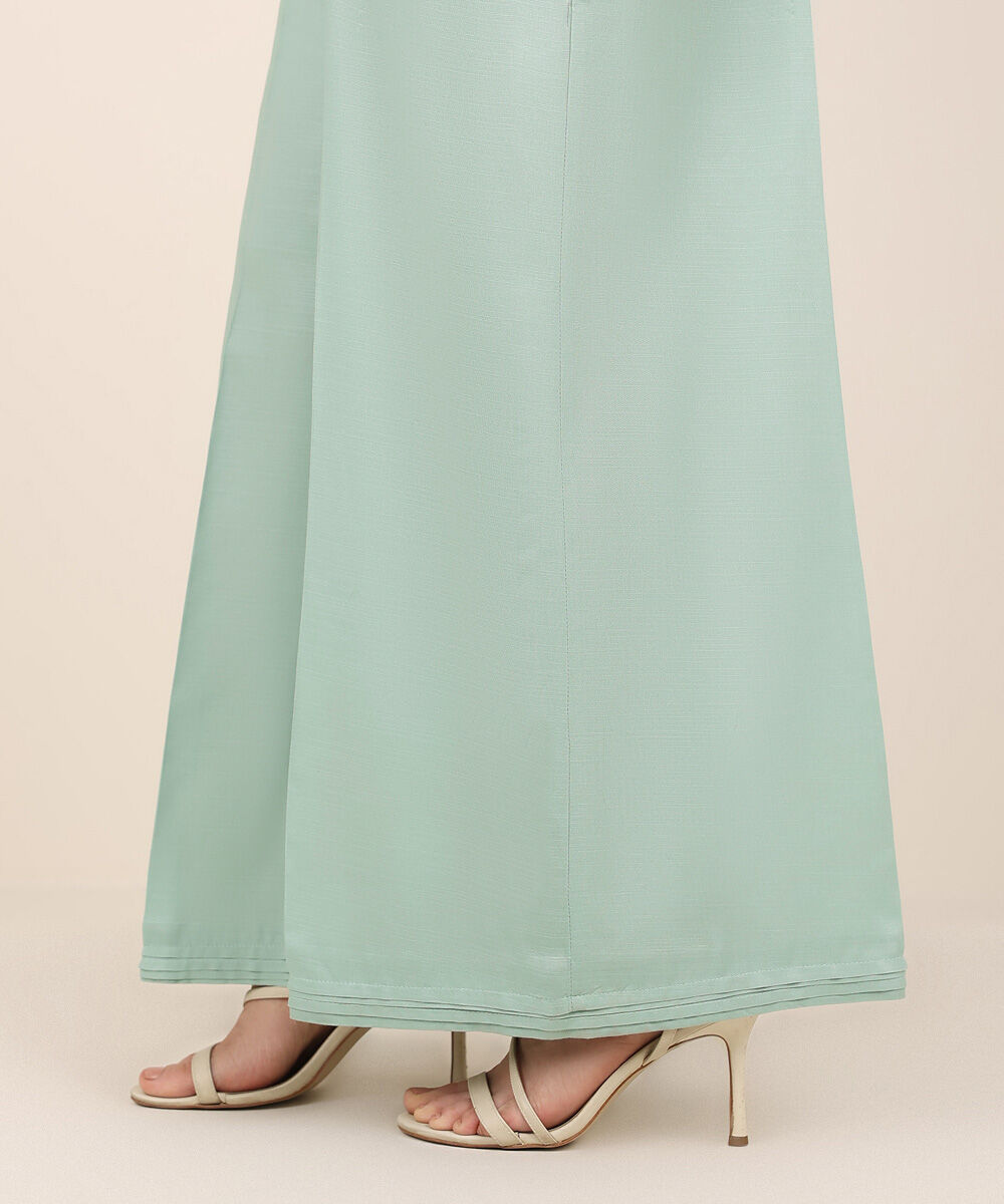 Women's RTW Cambric Blue Solid Flared Pants