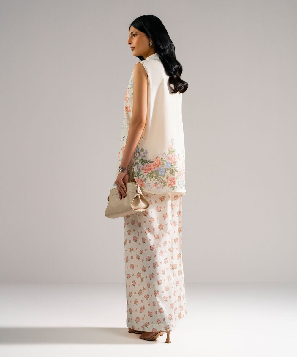 Women's RTW Lawn Embroidered Off White Straight Shirt