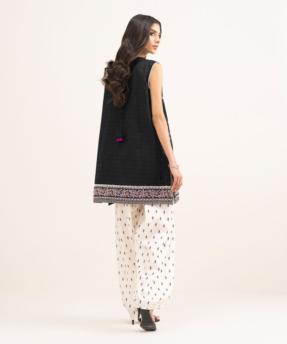 Women's RTW Cambric Embroidered Black Straight Shirt
