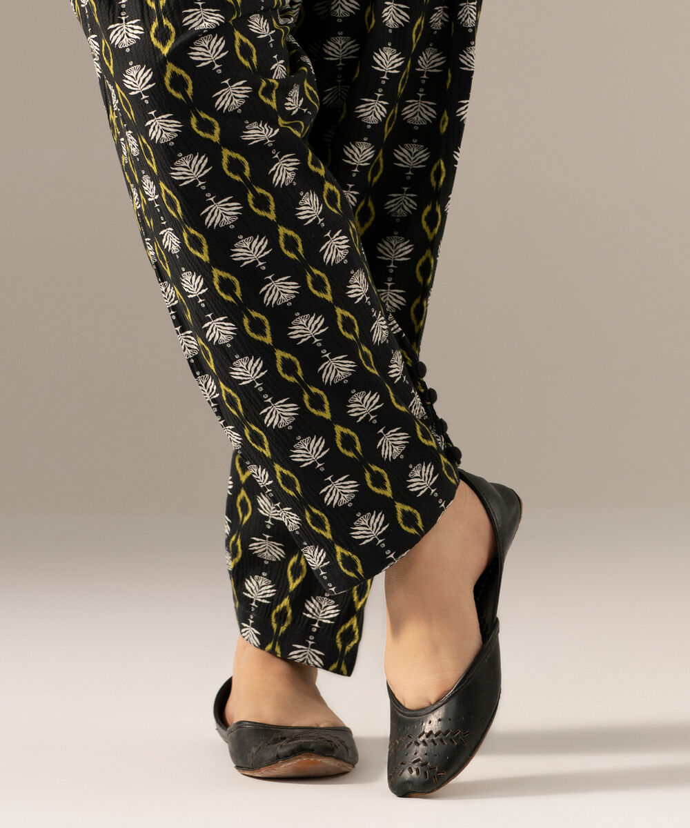 Women's RTW Seersucker Printed Black Shalwar