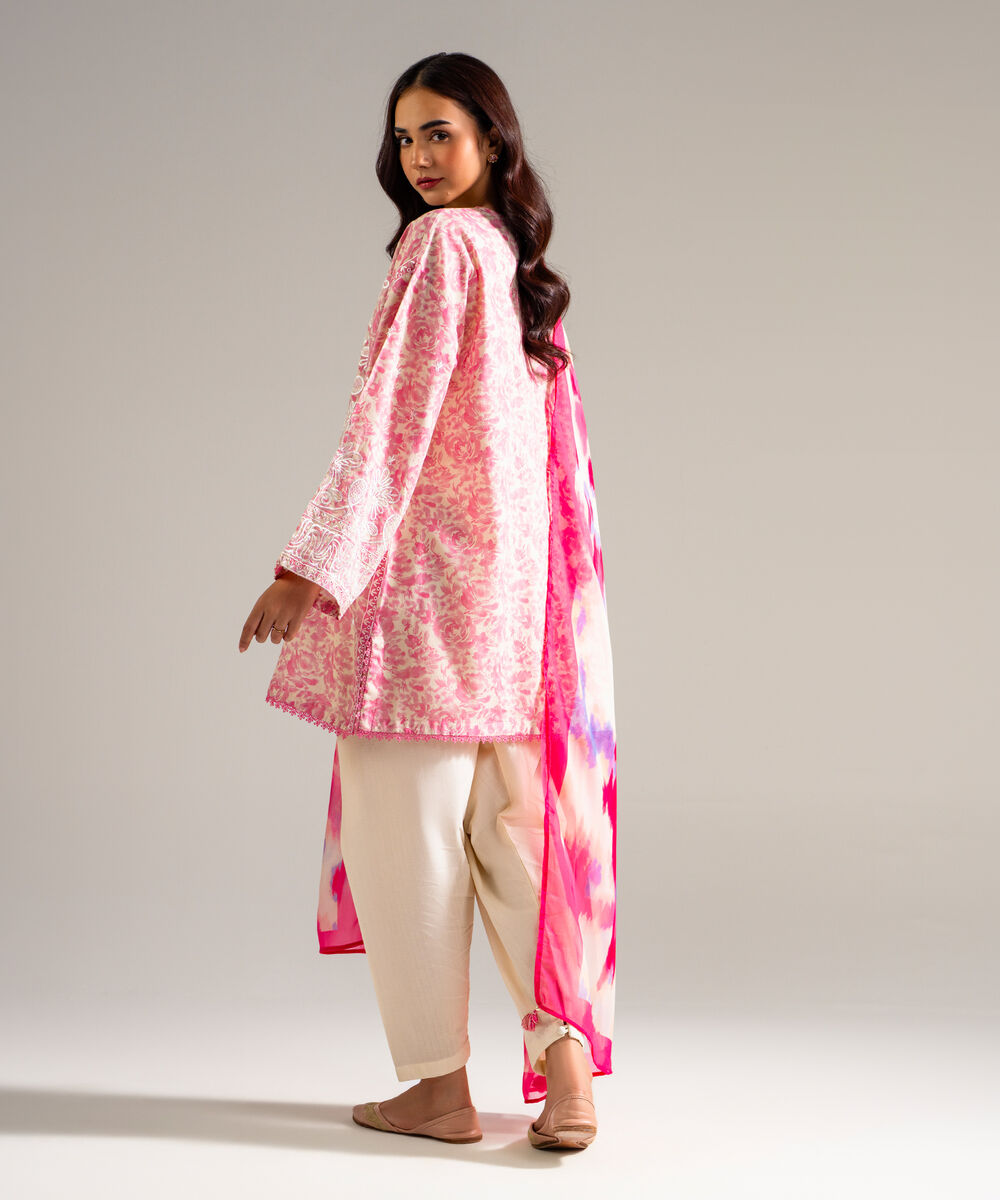 Women's RTW Dobby Embroidered Pink 3 Piece Suit