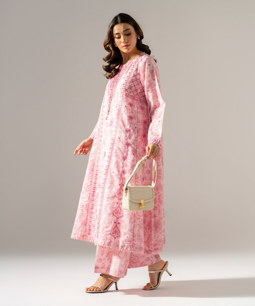 Women's RTW Fancy Khaddar Printed Embroidered Pink 2 Piece Suit