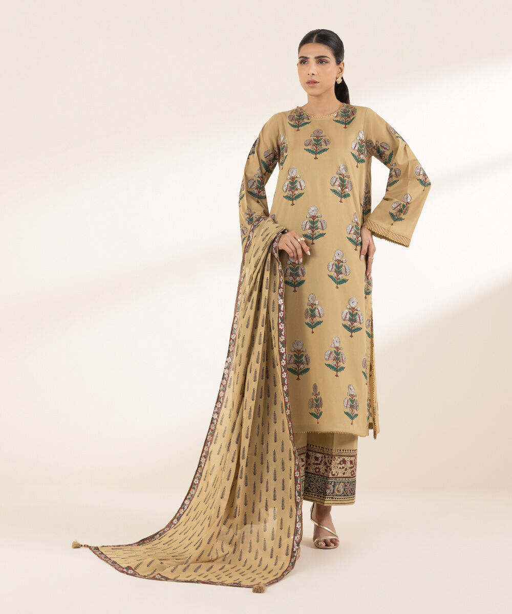 Women's RTW Lawn Brown Printed A-Line Shirt