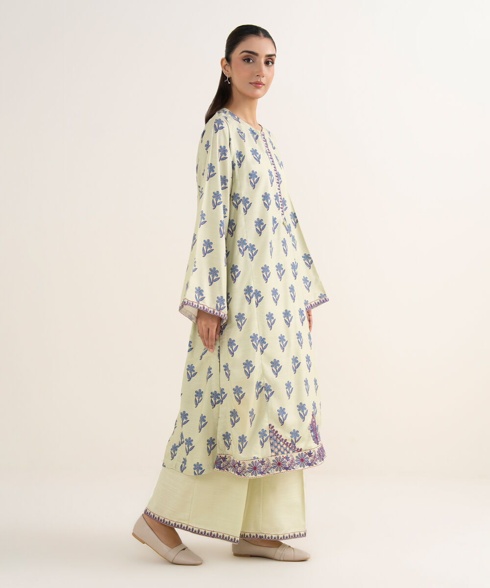 Women's RTW Herringbone Embroidered Mint Green A-Line Shirt