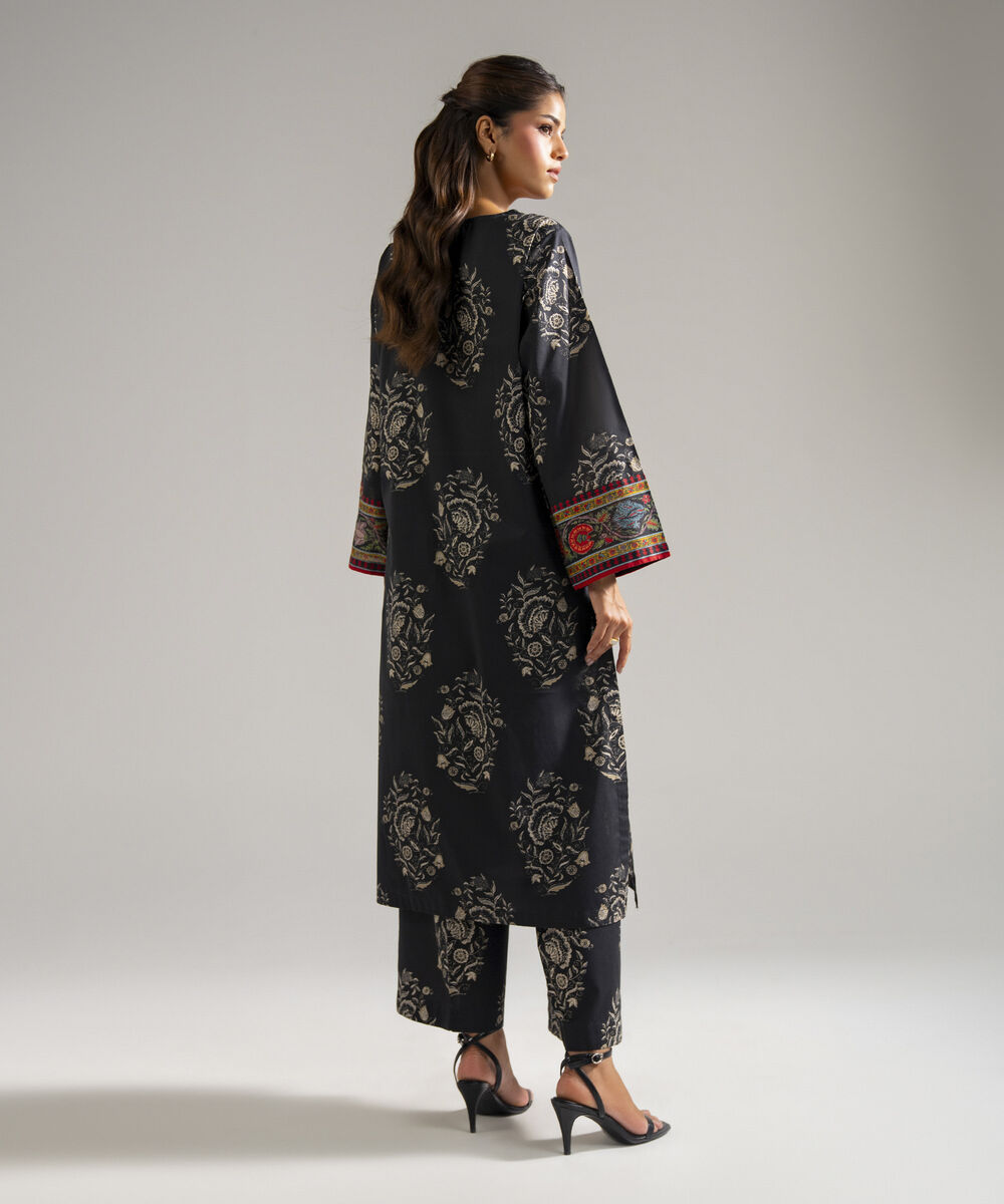 Women's RTW Lawn Printed Black Straight Shirt