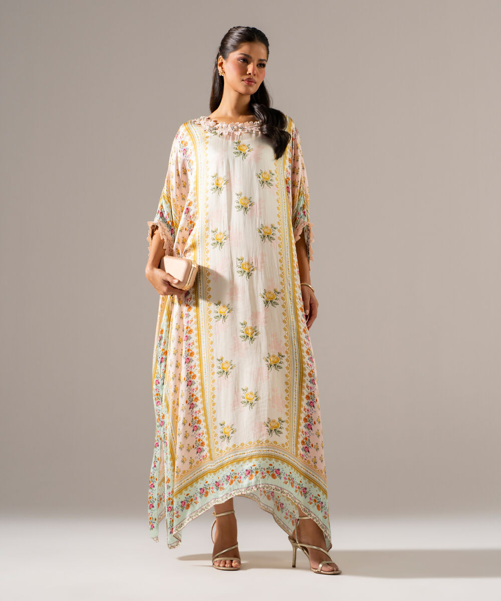 Women's RTW White Featheer Chamoz Printed Off White Kaftan