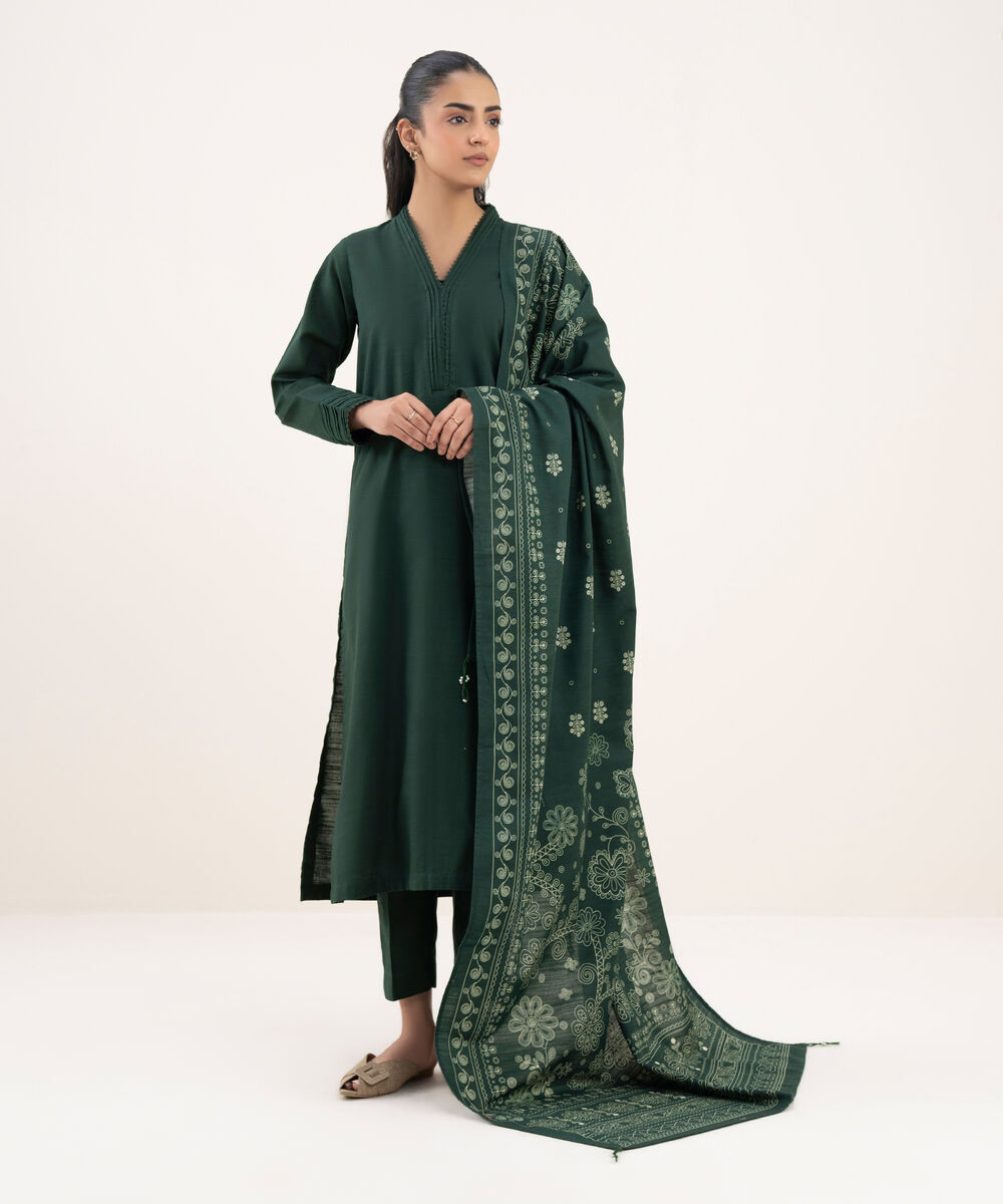 Printed Khaddar Green Dupatta