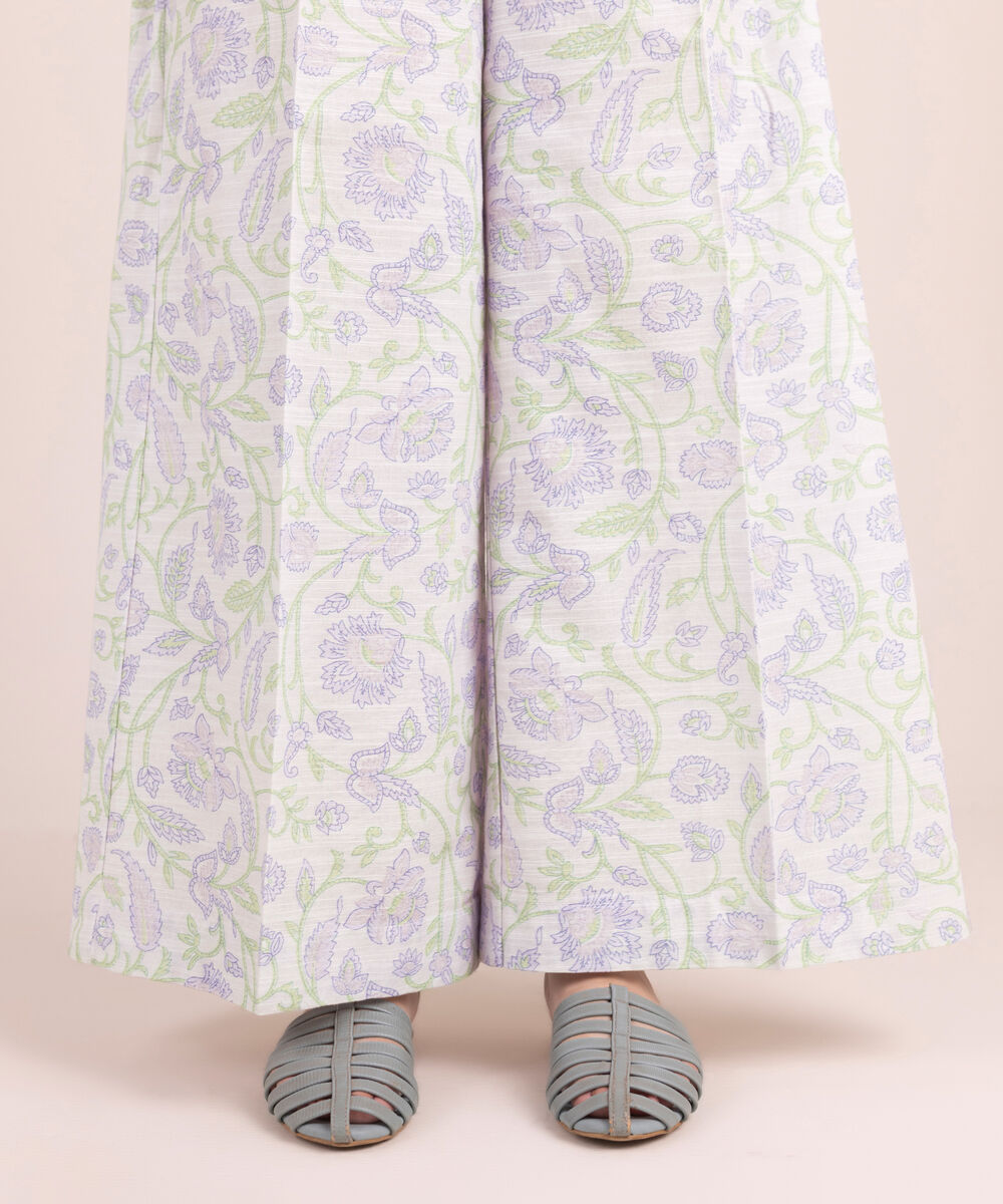 Women's RTW Khaddar Printed Lilac Flared Pants