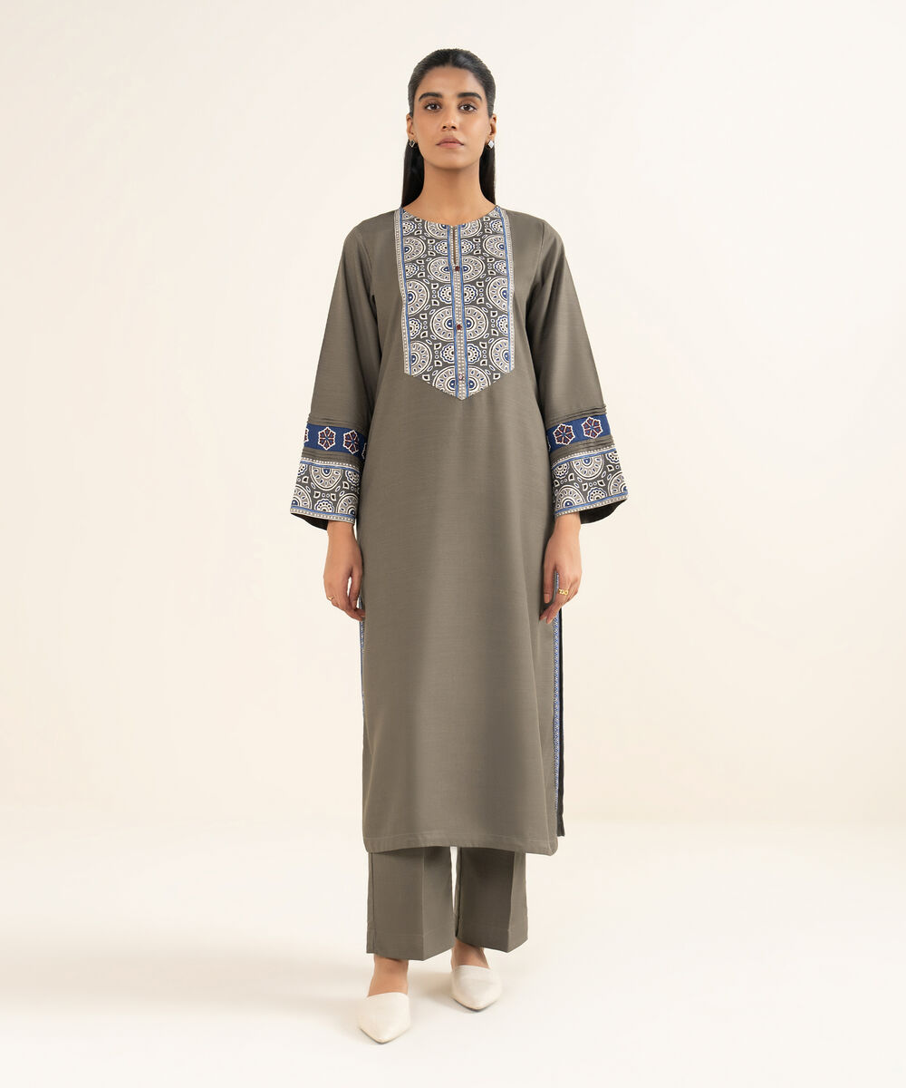 Women's RTW Herringbone Solid Grey A-Line Shirt