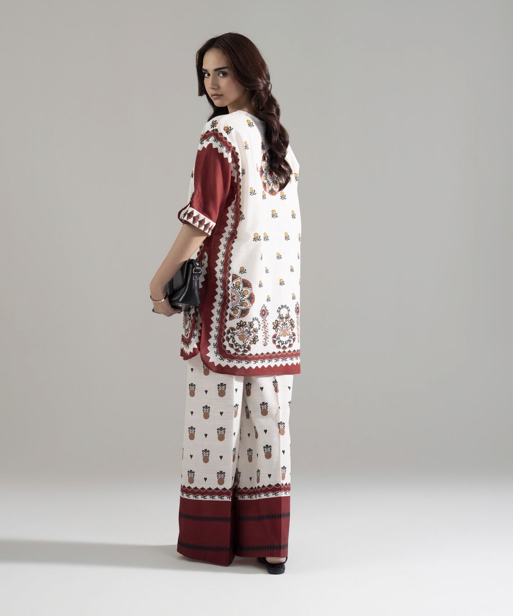 Women's RTW Khaddar Printed White Boxy Shirt