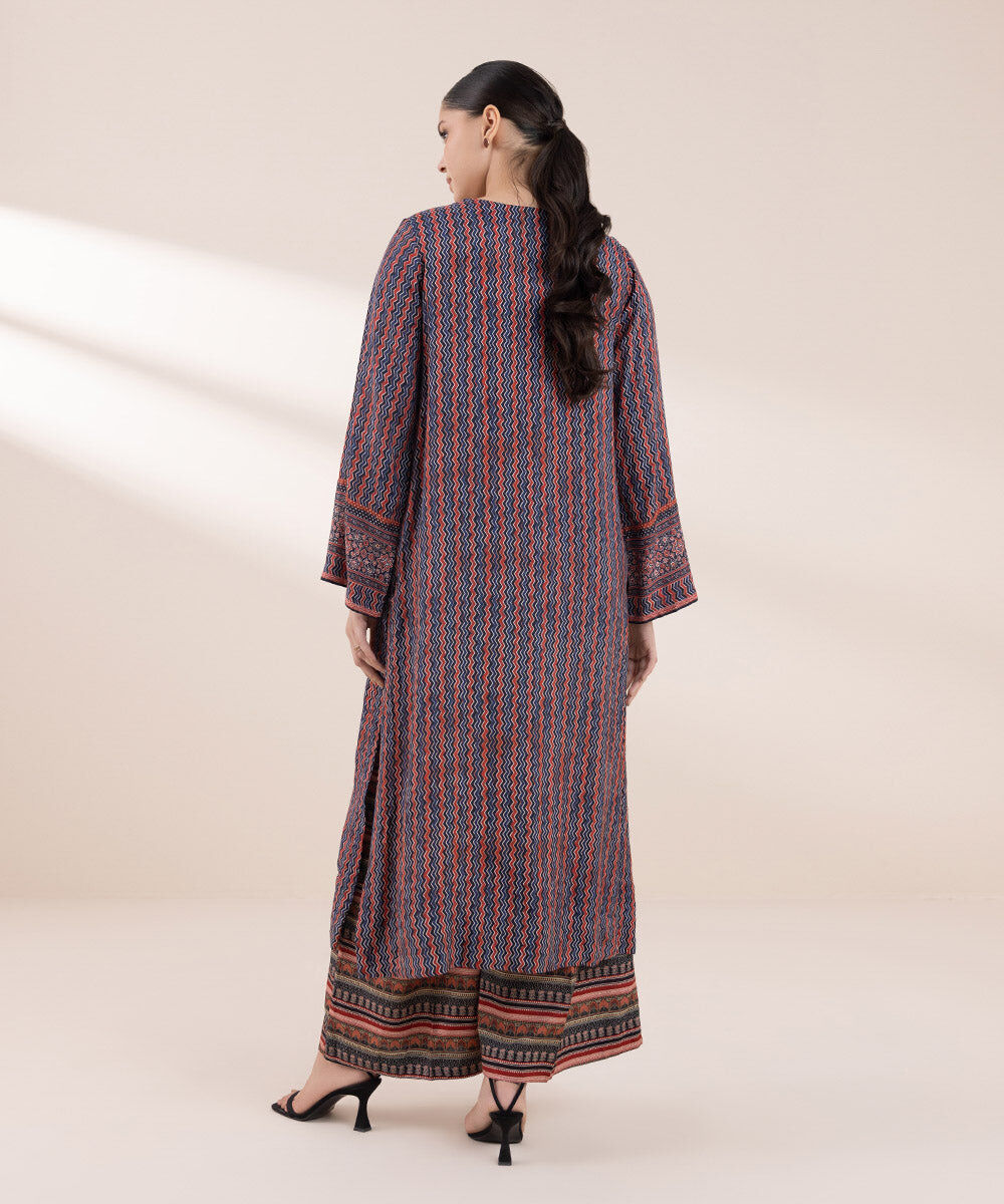 Women's Pret Viscose Raw Silk Multi Printed Straight Shirt