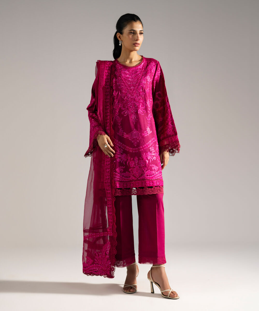 Women's RTW Crosshatch Embroidered Plum 3 Piece Suit