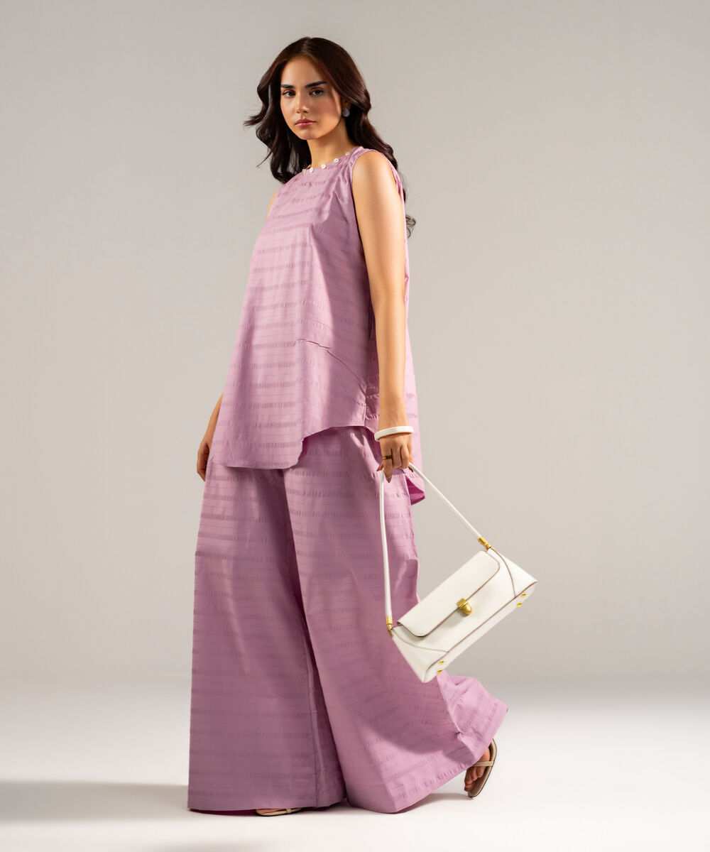 Women's RTW Seersucker Solid Light Purple 2 Piece Suit