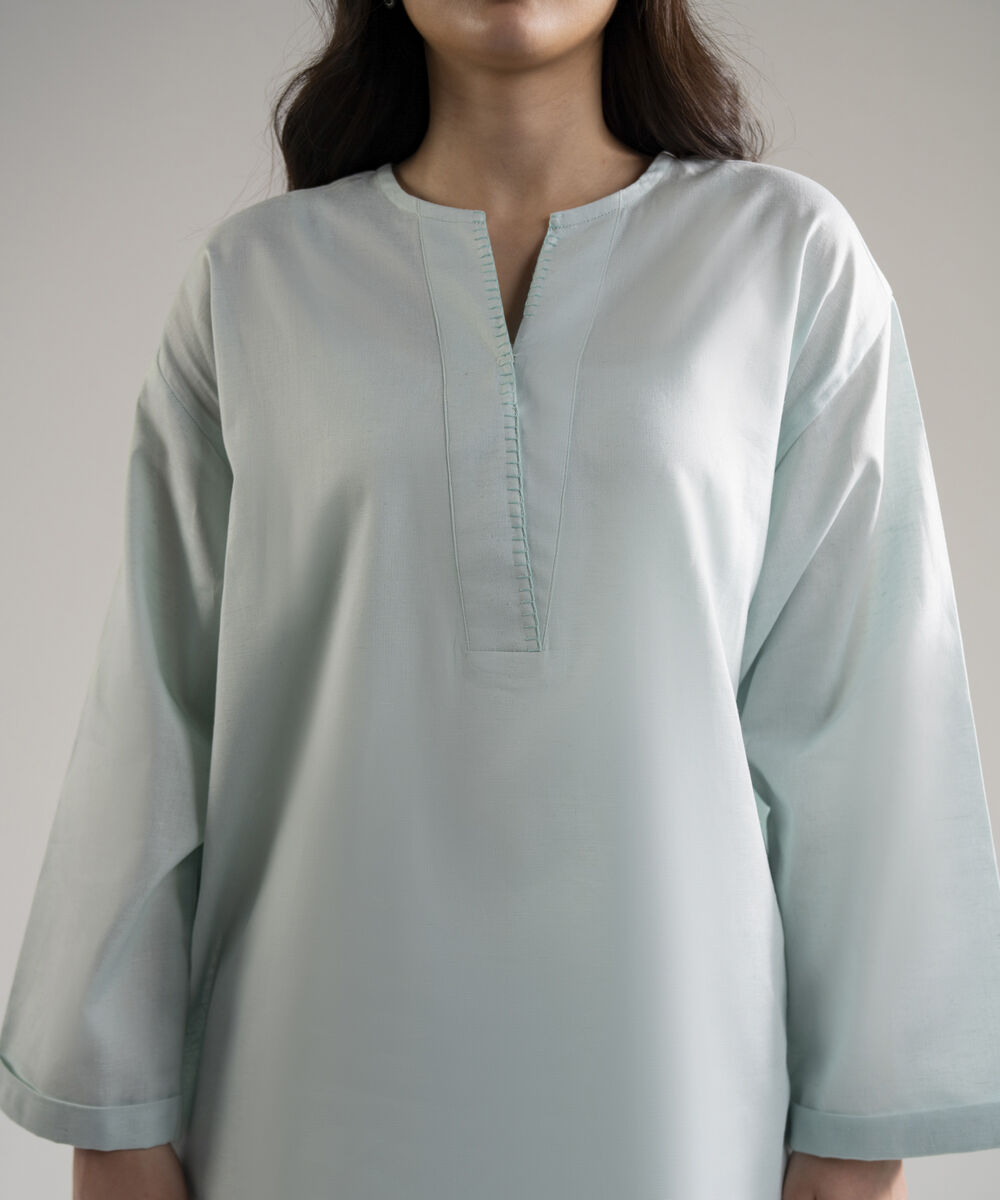 Women's RTW Cotton Linen Solid Blue 2 Piece Suit