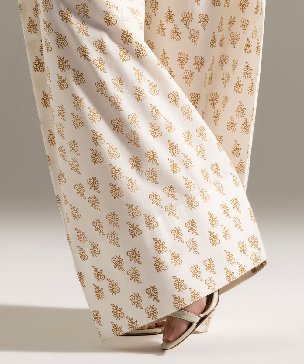 Women's RTW Cambric Printed Off White Shalwar