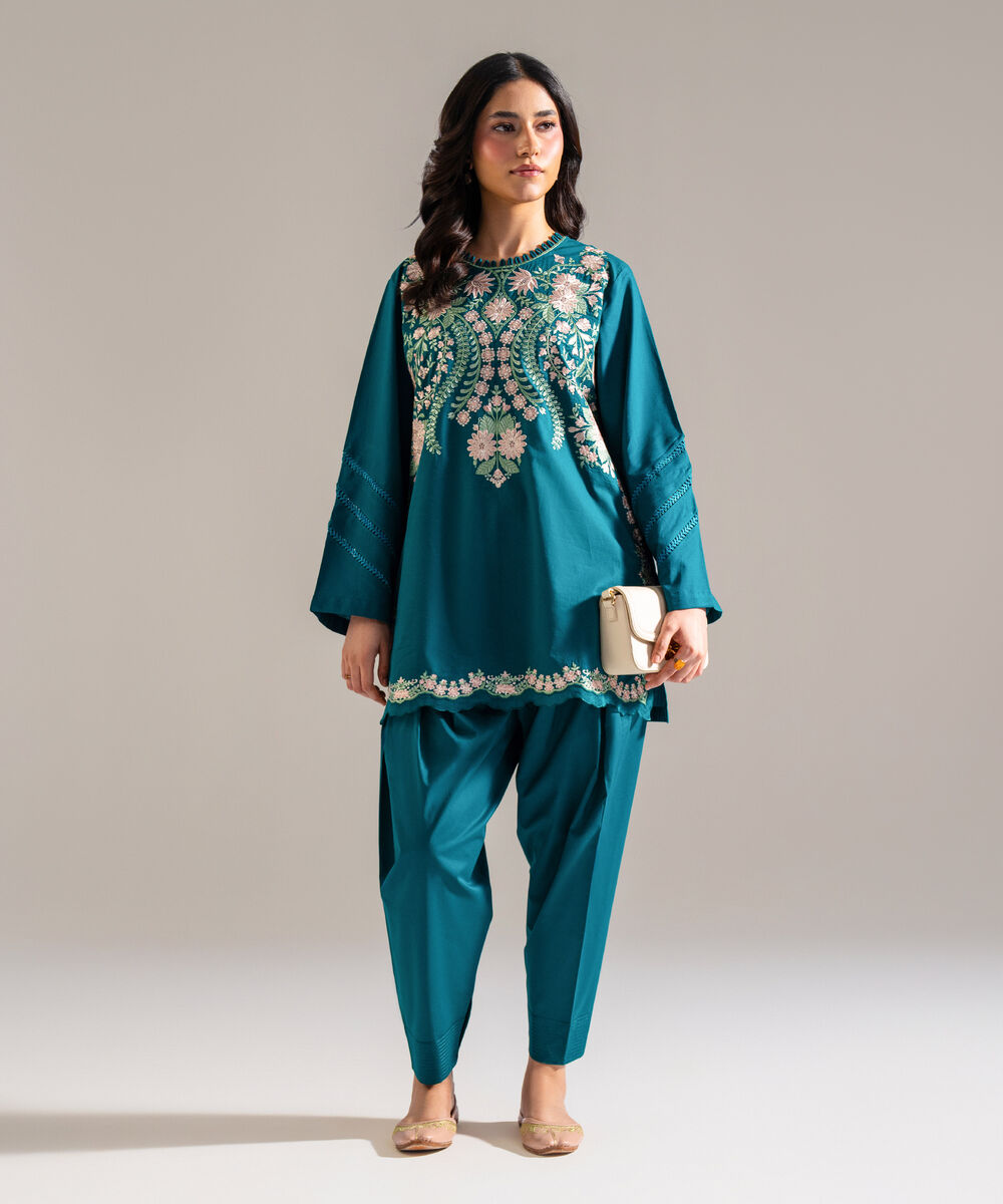 Women's RTW Lawn Embroidered Green 2 Piece Suit