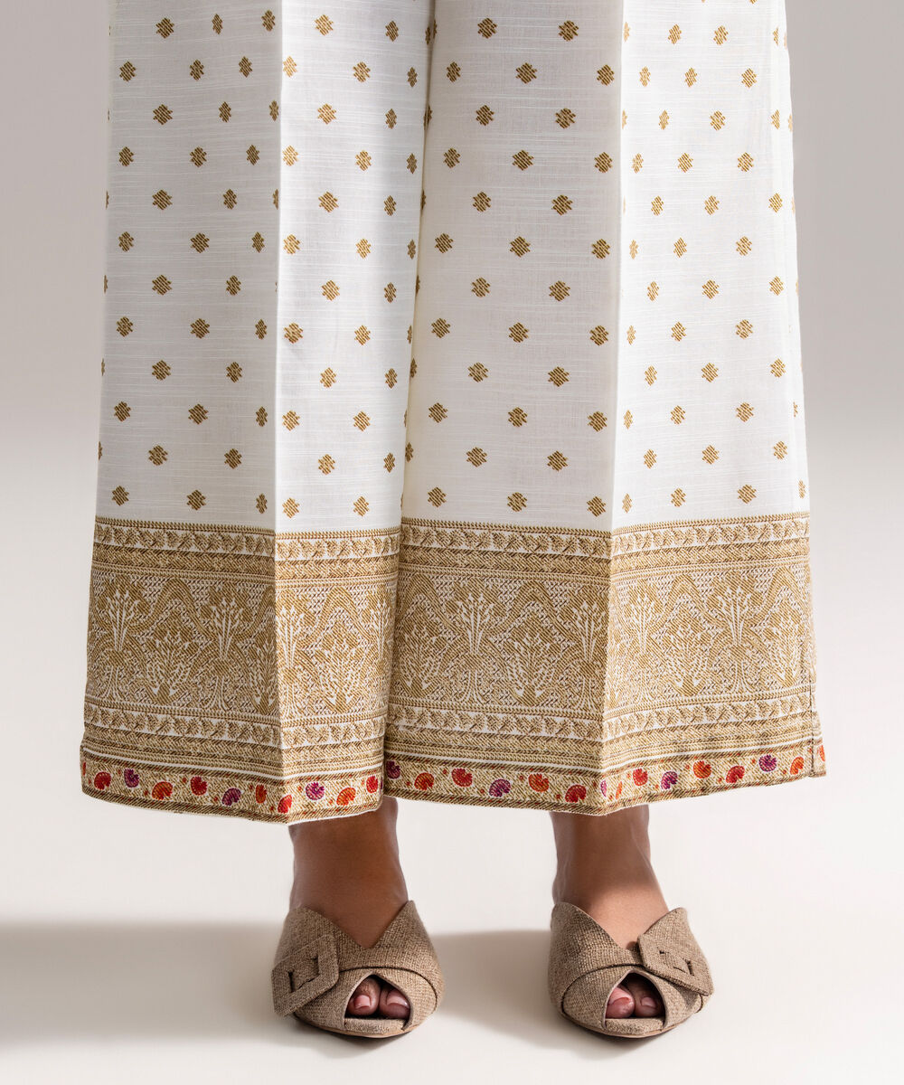 Women's RTW Khaddar Printed White Farshi Shalwar