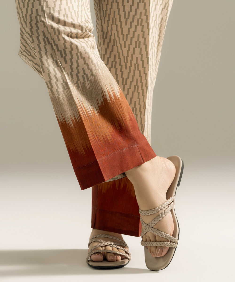 Women's RTW Cambric Printed Beige Straight Pants