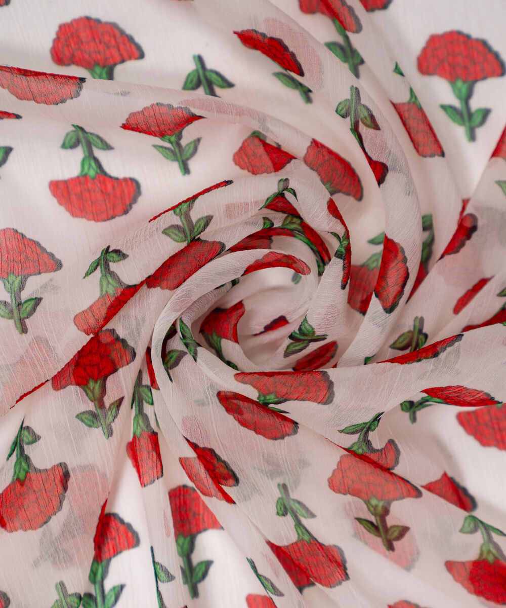 Chiffon Printed White Dupatta