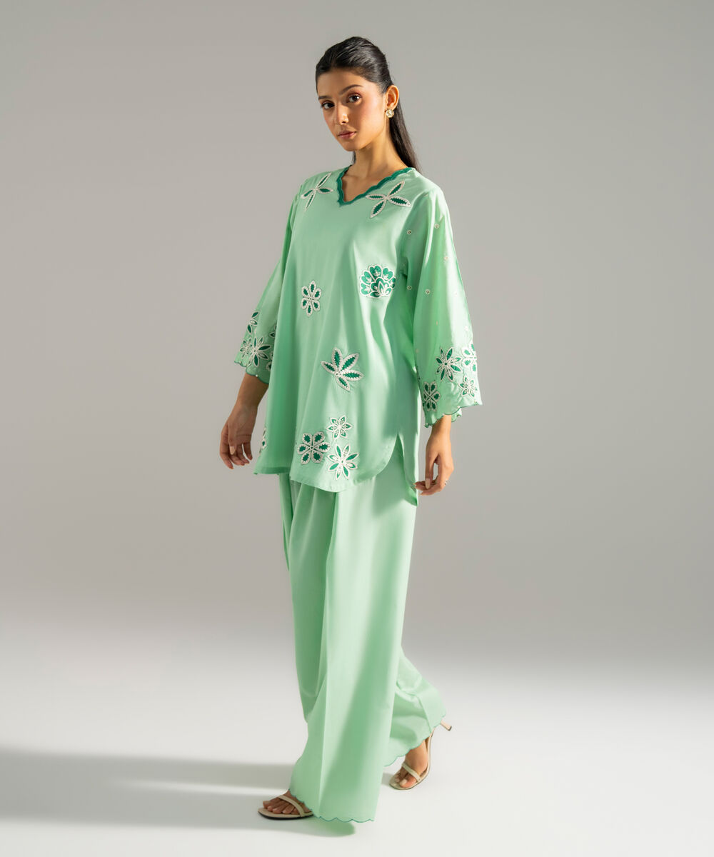 Women's RTW Lawn Solid Embroidered Green 2 Piece Suit