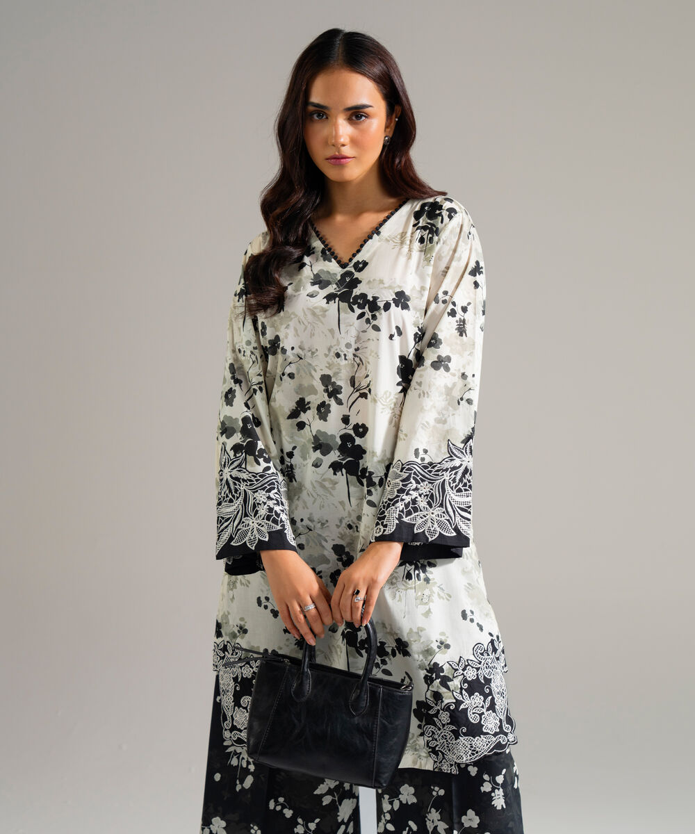 Women's RTW Lawn Embroidered White Straight Shirt