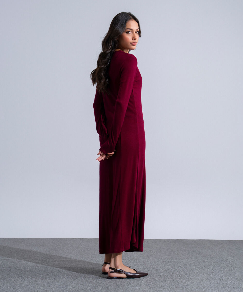 Women's Western Wear Red Long Knit Dress